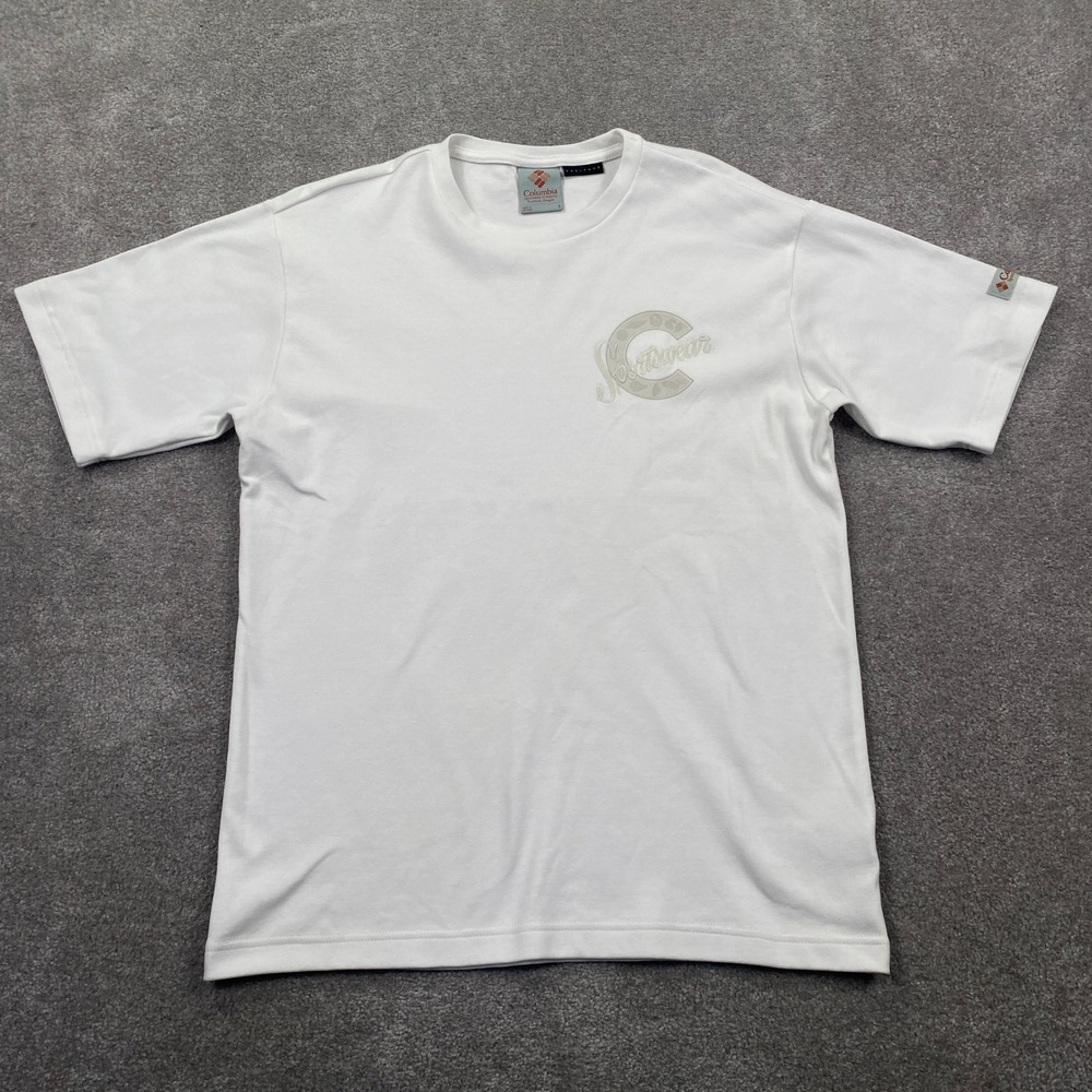 Columbia Sportswear Mens White Heritage T Shirt Size S Graphic Logo Tee